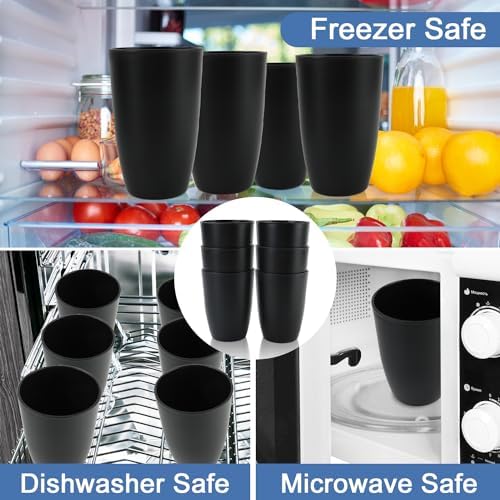 20 OZ Wheat Straw Cups SetS of 6, Unbreakable Drinking Cup (Black)