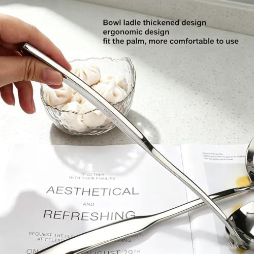Soup Ladle 304 Stainless Steel Heavy Duty Ladle with Pour Spout Gravy Ladle for Serving, Cooking, Soups, Sauces, Stews and More, 11.8 inch