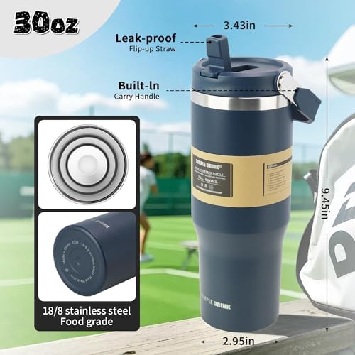 30oz Flip Straw Insulated Water Bottle with Handle, Leak Proof Stainless Steel Tumbler, Double Wall Vacuum Travel Coffee Mug for Cold Drinks, Gym Office Travel Essentials