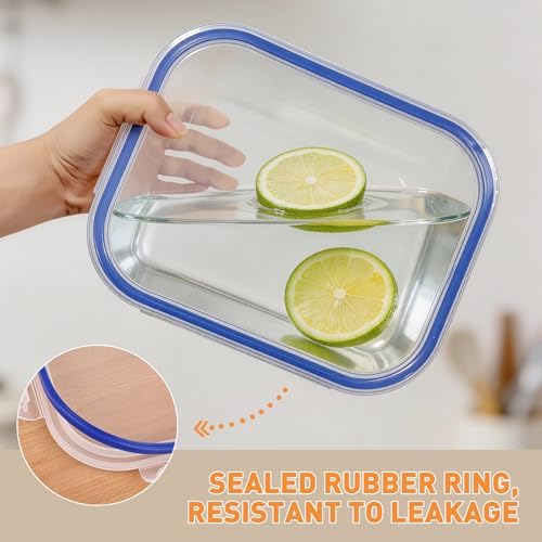 Liuruiyu 2 Pack 2260ml/76.4oz Glass Food Storage Containers with Lids, Meal Prep Containers, Airtight Bento Boxes with Leak Proof Locking for Microwave, Oven, Freezer and Dishwasher, BPA Free