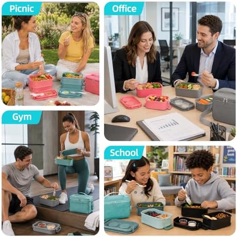 Jelife Bento Box Adult Lunch Box with Lunch Bag for Men Women