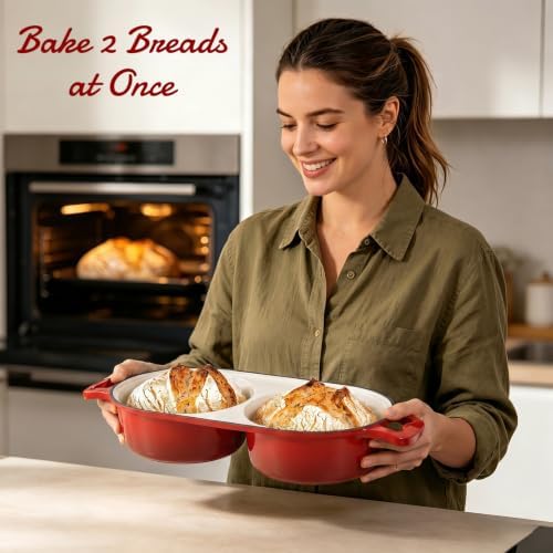 Enameled Cast Iron Dutch Oven Pot with Lid, Double Bread Loaf Pan