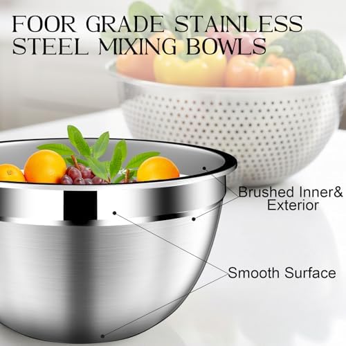 DUTZUN Mixing Bowls with Lids Set of 5, 1.5/2/2.5/3.5/4.5 Qt