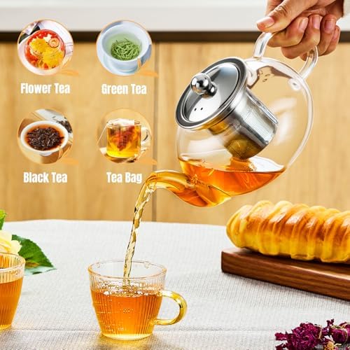 Baalaka Tea Pot with Infuser for Loose Tea, 20 oz Glass Stovetop Kettle