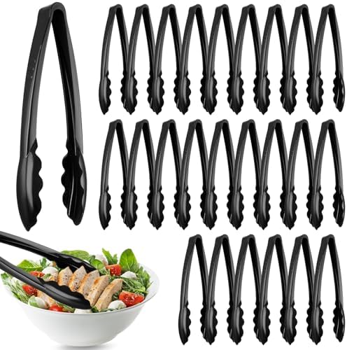 Tessco 25 Pcs Plastic Tongs, 9 Inch Disposable Serving Tongs,Black
