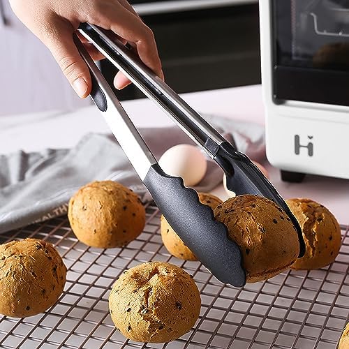 12" Kitchen Tongs for cooking with Silicone Tips, 3Pcs Serving Tongs, Black