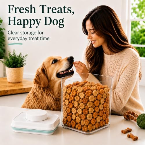Pet Dog-Cat POP-Treat Airtight jar-Container - 2.2 Qt/2 L | Stackable One-Touch Opening | For Snacks Candy Salt Herbs Spices | BPA-Free