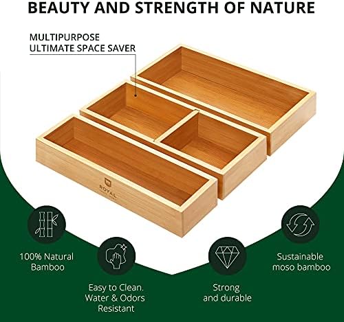 ROYAL CRAFT WOOD Luxury Bamboo Drawer Organizer Storage Box, Bin Set - Multi-Use Drawer Organizer for Kitchen, Bathroom, Office Desk, Makeup, Jewelry (3 Boxes)