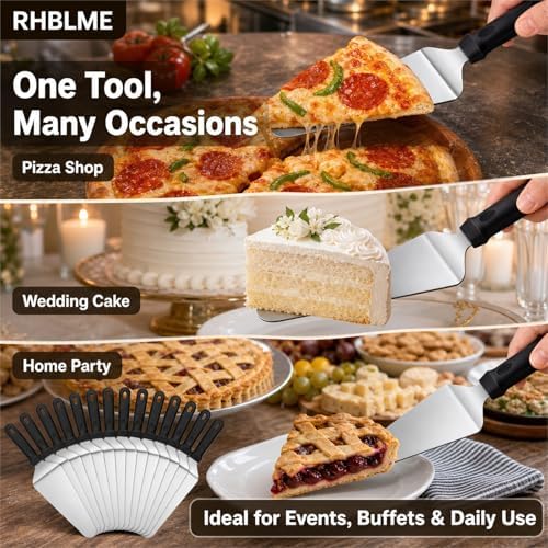 RHBLME 25 Pack Pizza Spatula, Pie Server Pie Cutter Cake Cutter, Stainless Steel Cake Serving Spatula Non Slip Easy to Grip Baking Triangular Spade Plastic Handle Shovel