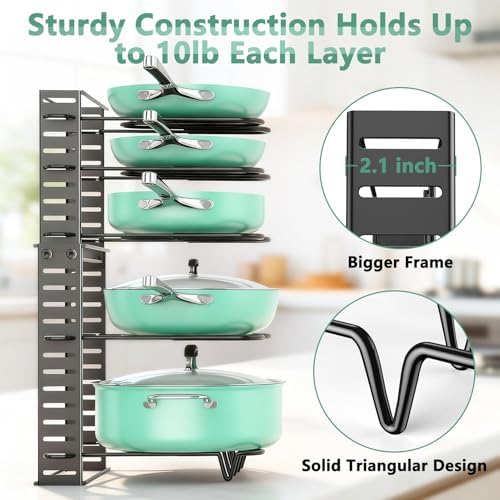 ORDORA Pots and Pans Organizer Under Cabinet Expandable, 8-Tier Adjustable