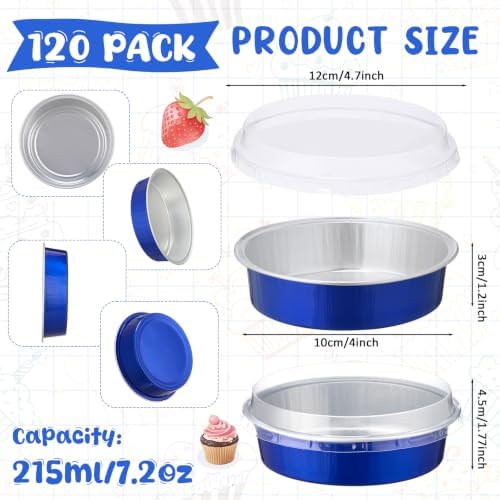 Yinder 120 Pcs Mini Cake Pans with Lids, Mini Pie Tins (Sapphire Blue)