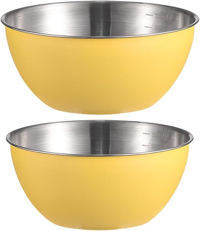 Stainless Steel Salad Bowls Set of 2, 1.27 Quart Mixing Bowls with Measurement Markings for Mixing, Cooking, Baking, Prepping and Food Storage