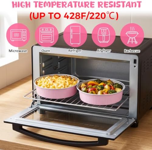 Yinder 120 Pcs 8 oz Disposable Creme Brulee Ramekins with Lids, 4 Inch Mini Pie Tins Aluminum Foil Pie Tart Cake Baking Pans Individual Round Containers Oven Safe (Light Pink)