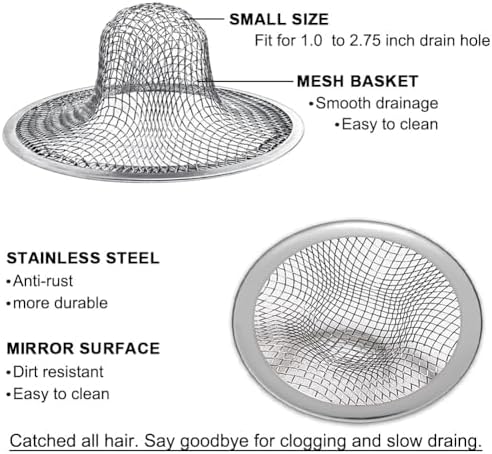 Seatery 2PCS Tub Drain Hair Catcher - 2.75 inch Shower Drain Mesh Strainer, Stainless Steel Shower Bathtub Drain Cover, Bathroom Sink Strainer Filter Basket for Bathroom Sink, Wash Basin Floor Drain