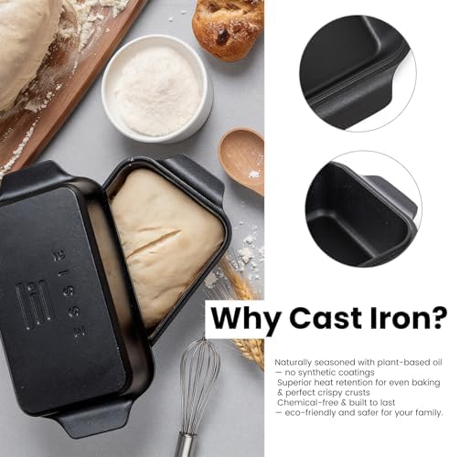 Cast Iron Dutch Oven for Sourdough Bread baking, 9×5 Loaf Pan with Lid, Bread Pans for Homemade Bread, 2 in 1 Dutch Oven Pot with Lid, Pre-Seasoned (4.5 QT)