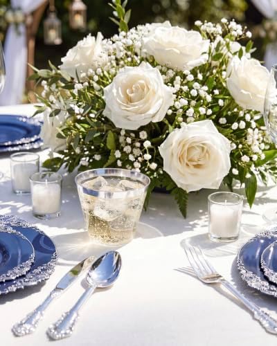Hioasis Clear Cups for Party, 100 Pack, 9oz, Silver Disposable Party Cups