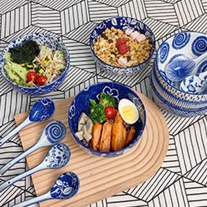 Japanese 28 Oz Ceramic Ramen Noodle Soup Cereal Pho Rice Salad Bowl Set with Chopsticks and Spoons, Premium Gift Set for House Warming, Birthday, Holiday, Microwave Safe, Dishwasher Safe