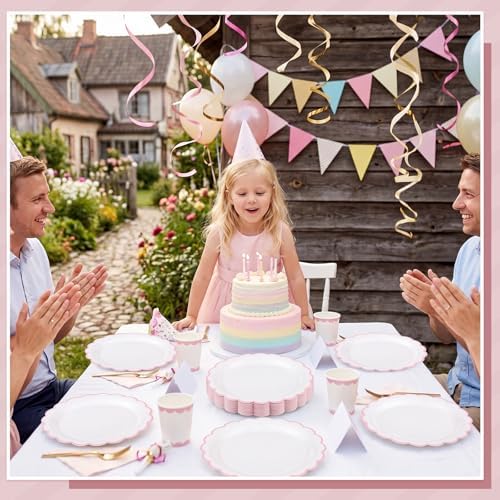 NatNarr 30 Pk Pink Paper Plates 9" Scalloped Pink White Party Plates