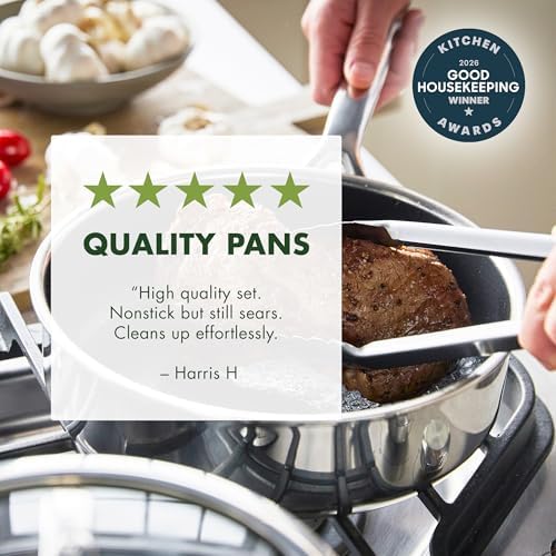 GreenPan Spectra 10 Piece Cookware Set,Hybrid Tri-Ply Stainless Steel, PFAS-Free Ceramic Nonstick Textured Cooking Surface,Induction Pots & Pans with Lids, Dishwasher Safe,Oven & Broiler Temp to 850˚F