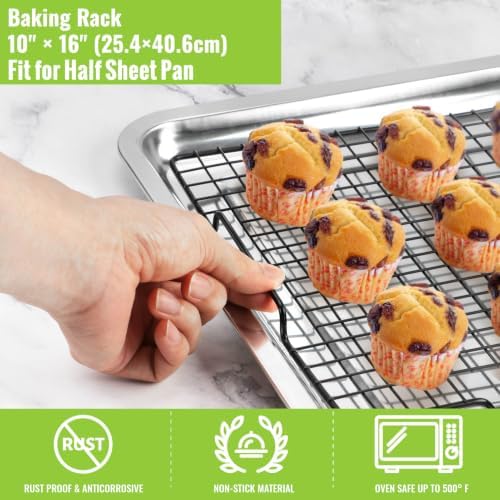 HULISEN Cooling Rack 4-Pack, 16 x 10 Inch Nonstick Baking Rack with Handles