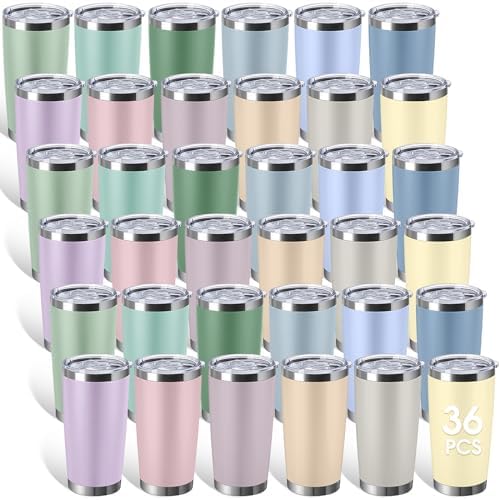 Sieral 36 Pack Stainless Steel Tumblers Bulk with Lids, 20 oz, Matte Color