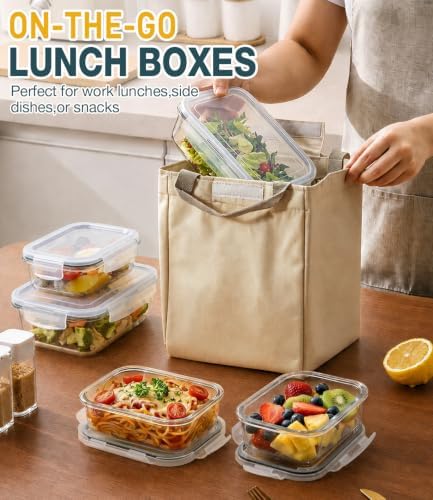 Large Glass Food Storage Containers with Lids, 4 Pack, 63oz & 22oz
