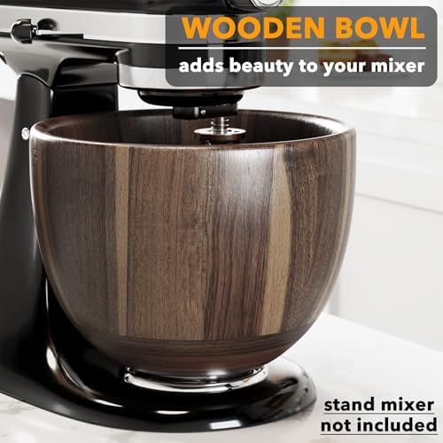 SpaceAid Wooden Bowl for Mixer - Kitchen Space Aid Acacia Wood Mixing Bowls Holder for Stand Mixer, Compatible with 4.5 & 5 QT Tilt-Head Models Kitchen, Light Wood