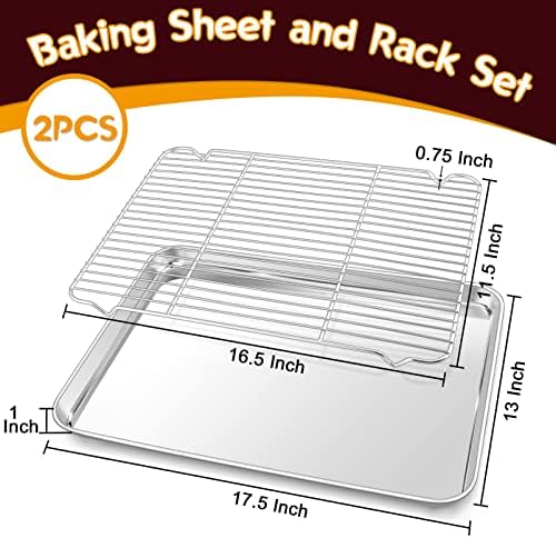 P&P CHEF Stainless Steel Baking Sheet with Rack Set for Cookie, 17.5 Inch