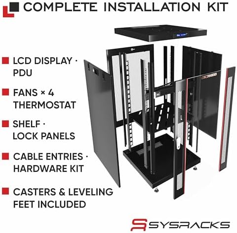 22U Home Server Rack Cabinet – 19" Floor Standing Network Rack, 32" Deep Homelab Rack with Locking Glass Door, Cooling Fans, PDU & Shelf for NAS, Router, Switch and AV Equipment