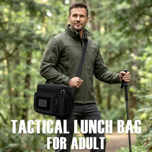 FlowFly Tactical Lunch Bag Large Insulated Lunch Box Cooler Tote for Men, Women with MOLLE/PALS Webbing (Black)