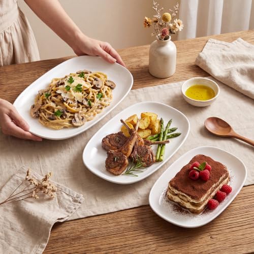 Kassel Ceramic Serving Platter Set 14”/12”/10” White Porcelain Serveware for Parties & Entertaining - Decorative Oven-Safe Serving Dishes & Platters for Food, Cookies, Meat & Turkey Oval Small