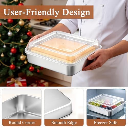 LIANYU 8 Inch Square Cake Pan with Lid, 4 Pack Lasagna Baking Pans Set