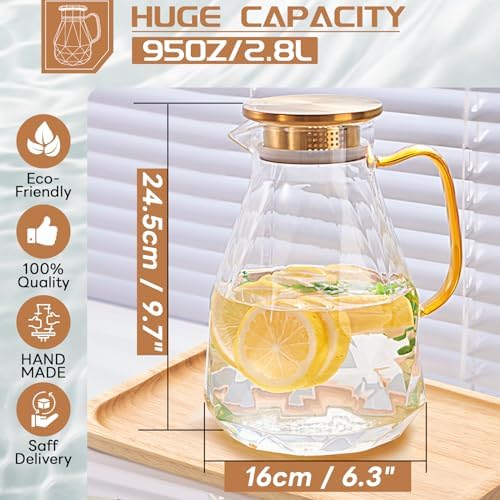 Glass Pitcher, 2.8 Liter Water Pitcher with Lid, Beverage Serveware