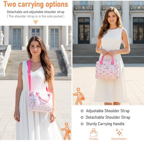 Lunch Bag Large Insulated Lunch Box for Women Adult Cute Pink Lunchbox Lunch Bags Boxes Pail with Shoulder Strap for Work Mom Picnic Office Travel 11.4×6.8×9.1 inches 11.5L (Pink Bow)