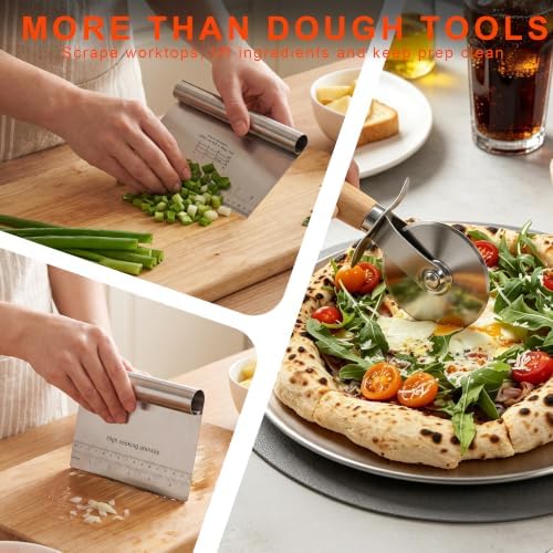 Pizza Accessory Set, 1 Pizza Cutter, 1 Large and 1 Small Dough Scraper