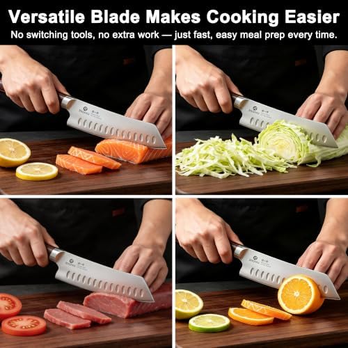 imarku Japanese Santoku Knife 7 Inch, 10Cr15CoMoV 3-Layer Stainless Steel