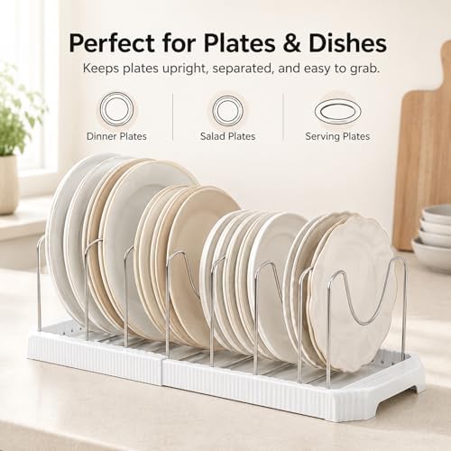 Pots and Pans Organizer Under Cabinet, Adjustable Pan Organizer Rack