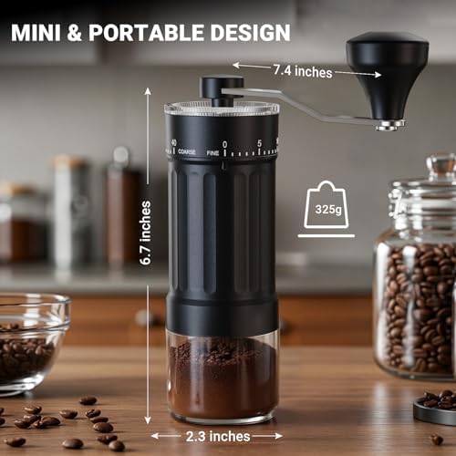 CEVING Mini Manual Coffee Grinder With 40 Adjustable Settings, Black