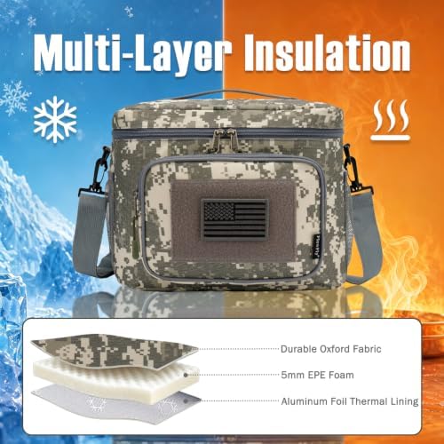 FlowFly Tactical Lunch Bag Large Insulated Lunch Box Cooler Tote for Men, Women with MOLLE/PALS Webbing (Digital#Camo, Large)