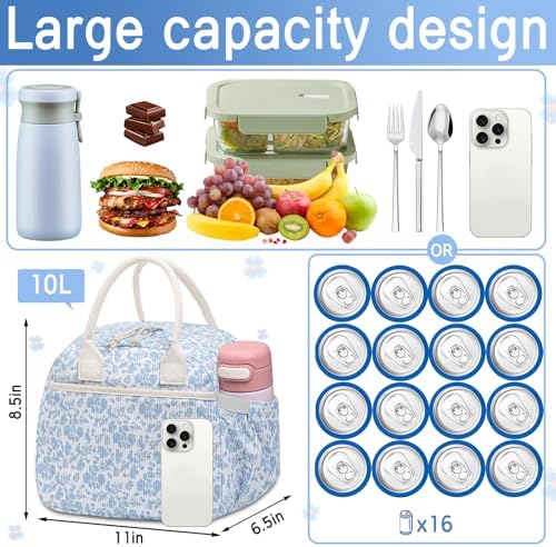 Carry bloom Lunch Box for Women, Insulated Lunch Bag Cute Corduroy Lunchbag