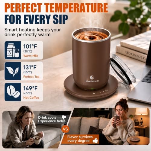 Self Heated Stirring Coffee Mug Set of 2, 10oz Cup with Warmer, RoseGreen