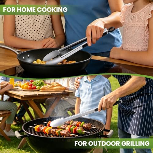 Grill Tongs, 12 & 17 Inch Long Stainless Steel BBQ Tongs (12"+17")