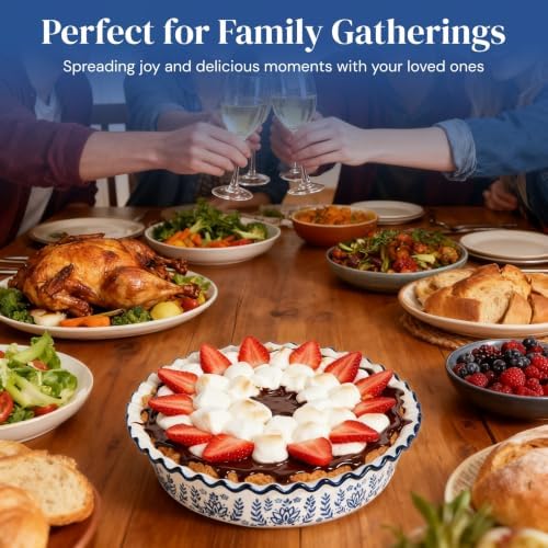 SOUJOY 2 Pack Ceramic Pie Pans for Baking, 10 Inch Pie Plates with Ruffled Edges, Deep Round Baking Dishes, Non-Stick Bakeware for Quiches Tarts Casseroles, Oven Microwave & Dishwasher Safe