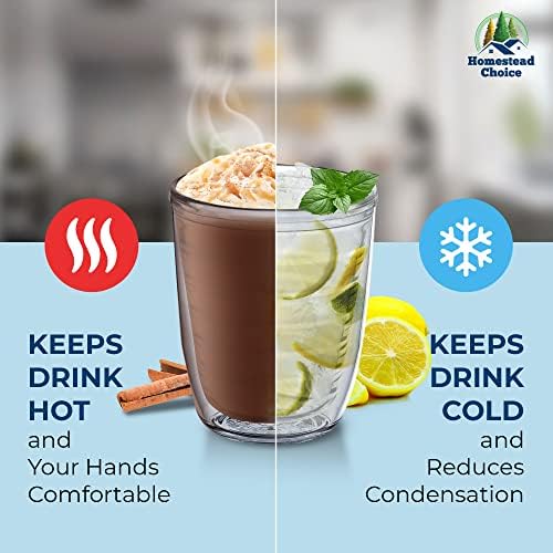 Insulated Drinking Glasses 12oz 2-pack - Great for Iced Coffee & Hot Drinks