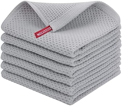 Homaxy 100% Cotton Waffle Weave Kitchen Dish Cloths 6-Pack, Light Gray