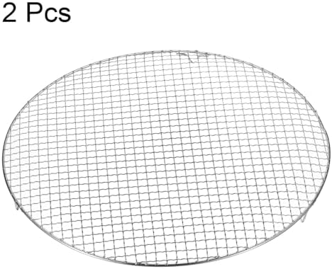 HARFINGTON 2pcs Round Cooking Rack 15-inch 201 Stainless Steel Cross Wire Barbecue Grill Net with 20mm Legs for Cooking Baking Steaming BBQ