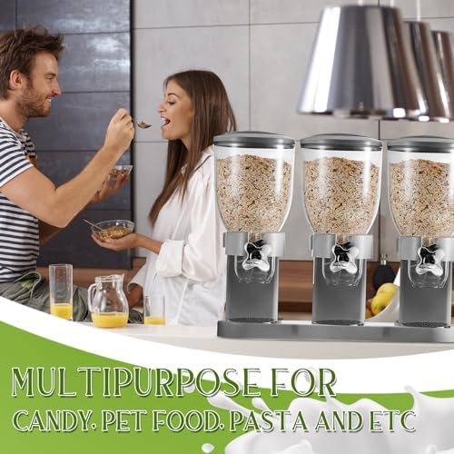 1 Pack Triple Cereal Dispenser 2L, Countertop Dry Food Dispenser, Gray