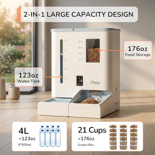 iPettie Camera Automatic Cat Feeder and Water Dispenser, 5G/2.4GHz WiFi