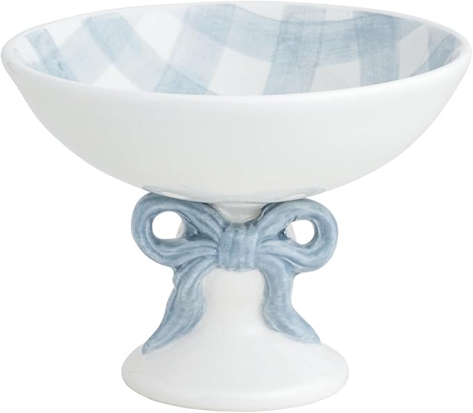 Mud Pie Ceramic Gingham Bow Candy Dish