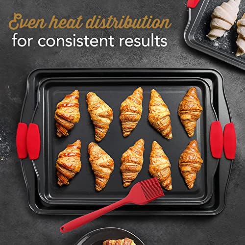 Eatex Nonstick Baking Sheet Set, 39-Piece Baking Pans Set with Silicone Handles, Carbon Steel Cookie Sheets for Baking, Commercial Grade Quality Bakeware Sets Includes Kitchen Utensils Set and More
